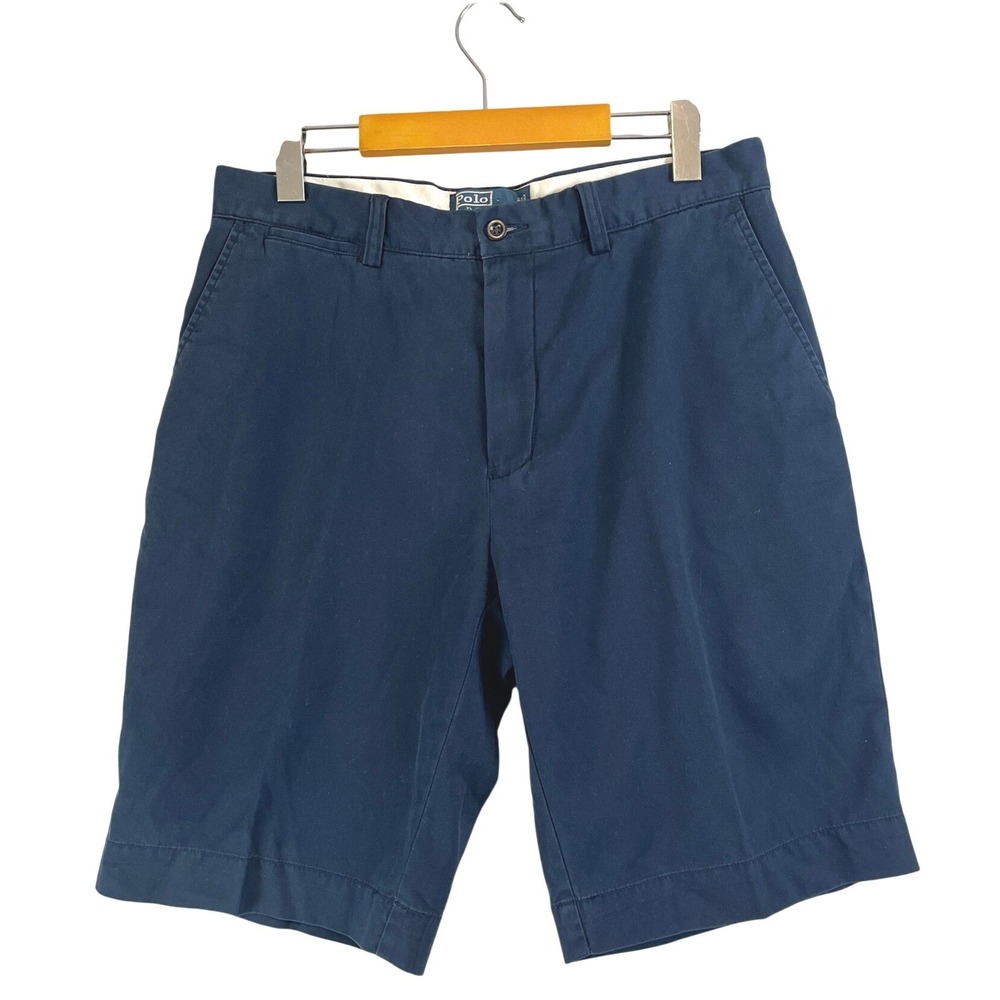 Polo Ralph Lauren Mens Navy Blue Chino Shorts Size 32 Cotton Flat Front Classic